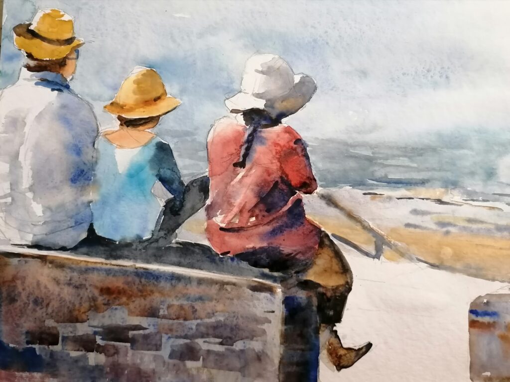 Baltrum, Drei Gäste mit Sonnenhut, 12. August 2021